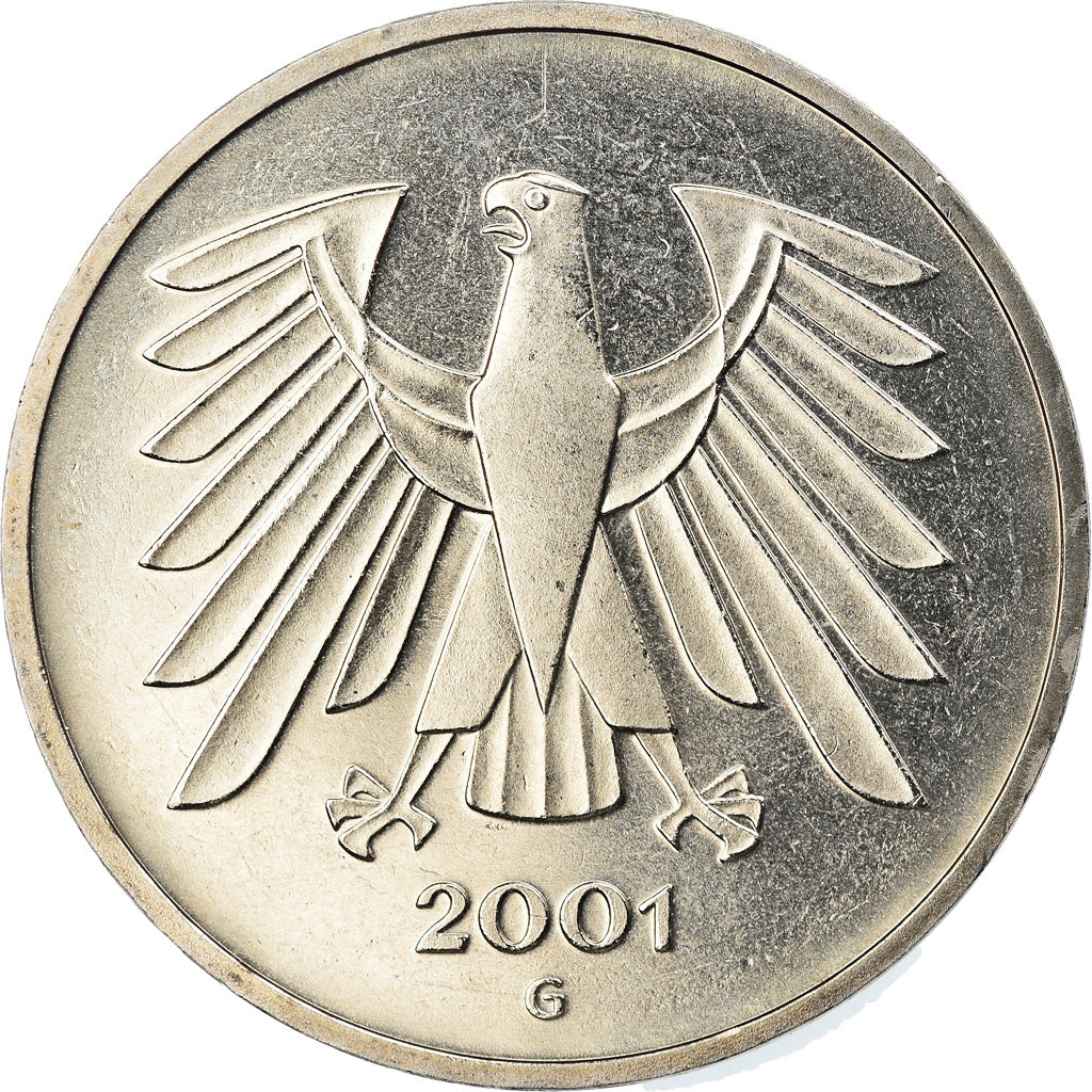 Moneta, Niemcy - RFN, 5 Mark, 2001, Karlsruhe, MS(65-70), Miedź-Nikiel