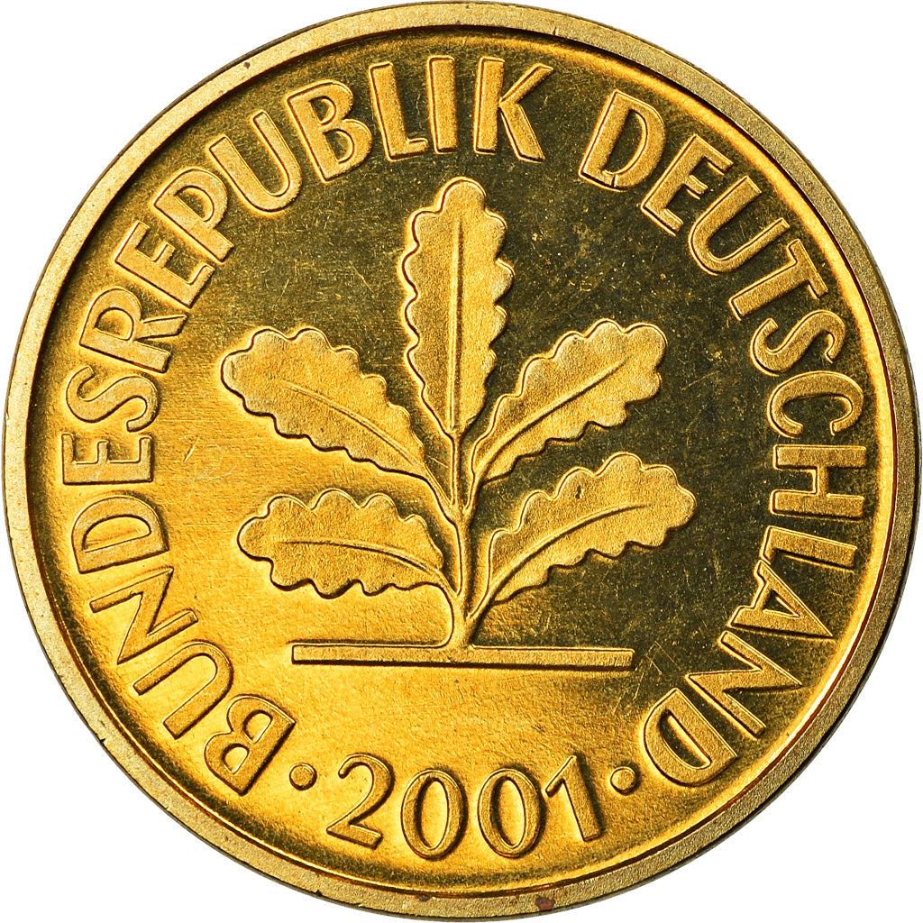 Coin, GERMANY - FEDERAL REPUBLIC, 5 Pfennig, 2001, Munich, MS(65-70), Brass Clad