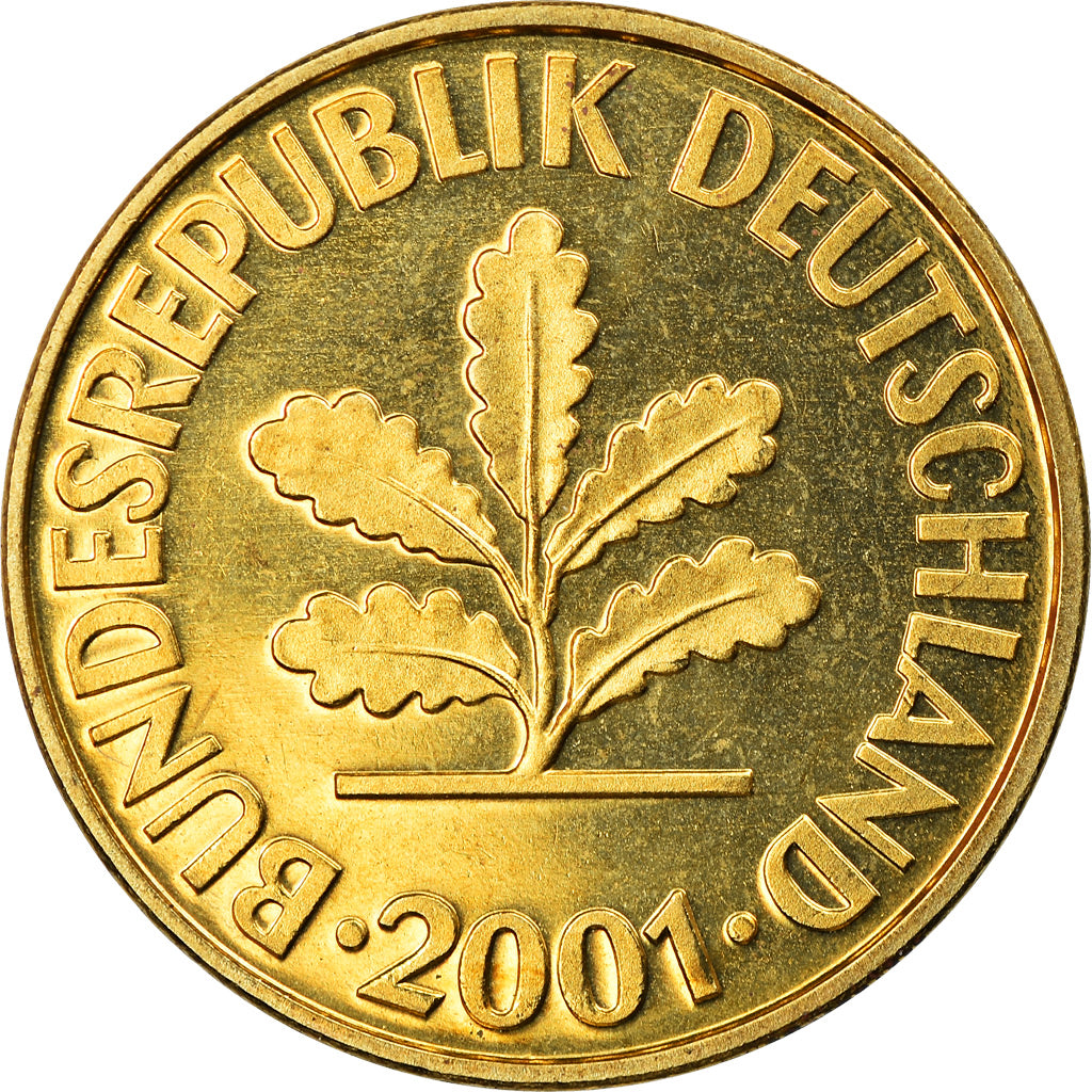 Coin, GERMANY - FEDERAL REPUBLIC, 10 Pfennig, 2001, Munich, MS(65-70), Brass