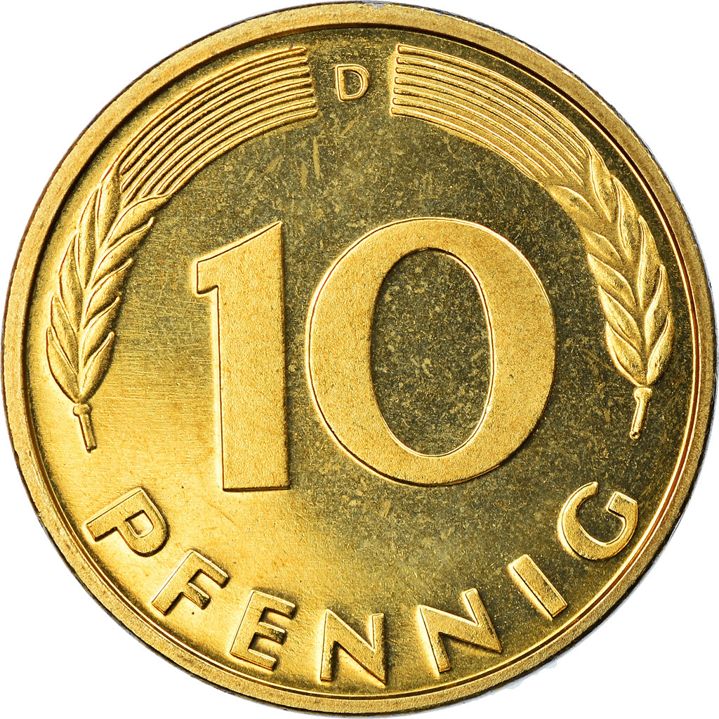 Coin, GERMANY - FEDERAL REPUBLIC, 10 Pfennig, 2001, Munich, MS(65-70), Brass