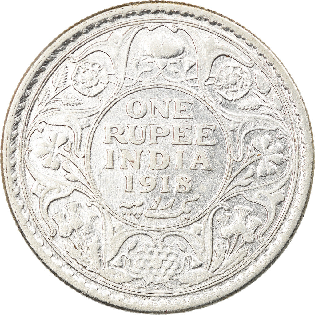 Coin, INDIA-BRITISH, George V, Rupee, 1918, AU(55-58), Silver, KM:524