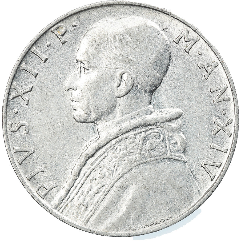Moeda, CIDADE DO VATICANO, Pius XII, 10 Lire, 1952, Roma, MS(60-62), Alumínio