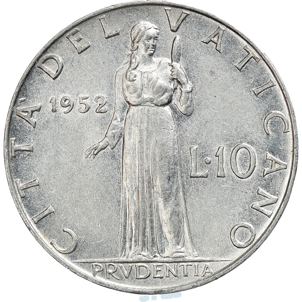 Moeda, CIDADE DO VATICANO, Pius XII, 10 Lire, 1952, Roma, MS(60-62), Alumínio