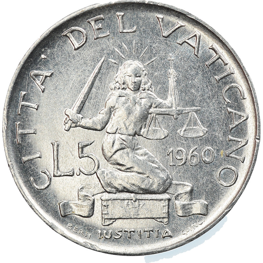 Moeda, CIDADE DO VATICANO, John XXIII, 5 Lire, 1960, Roma, MS(65-70), Alumínio