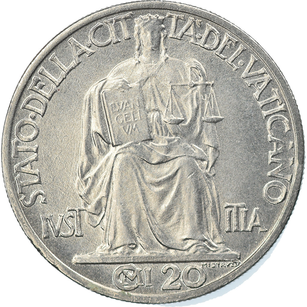 Coin, VATICAN CITY, Pius XII, 20 Centesimi, 1942, Roma, MS(65-70), Stainless