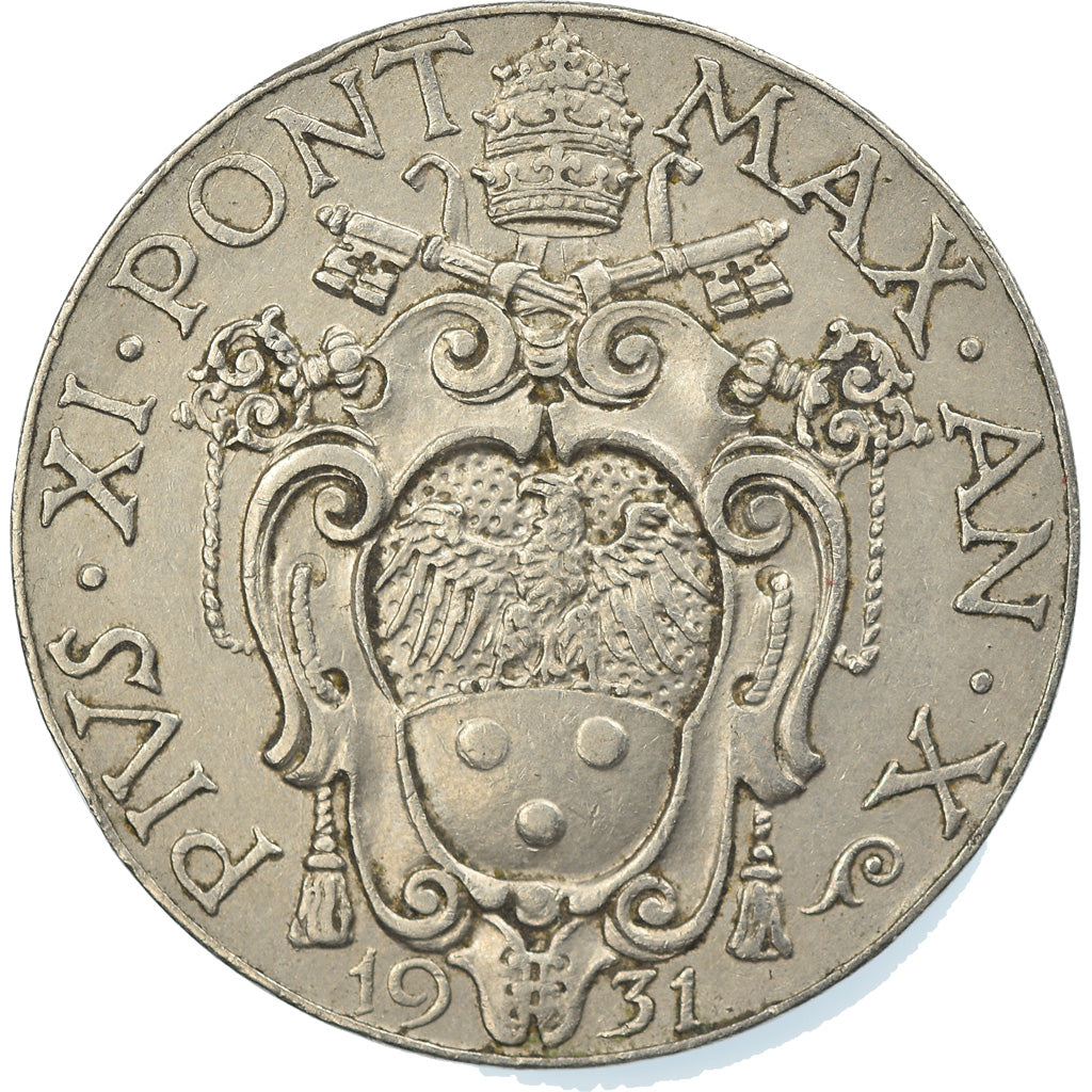 Coin, VATICAN CITY, Pius XI, 2 Lire, 1931, Roma, EF(40-45), Nickel, KM:6