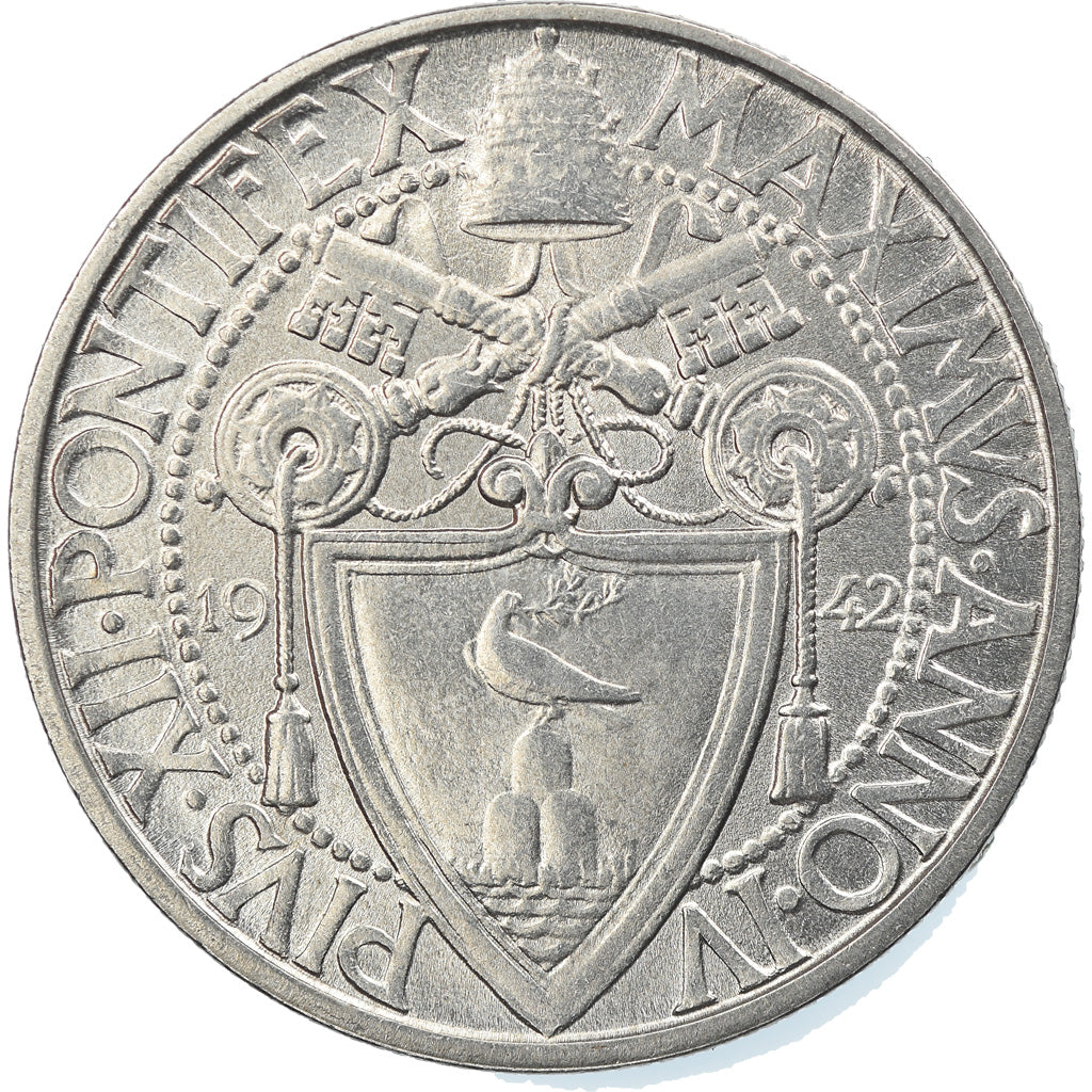 Moneda, CIUDAD DEL VATICANO, Pius XII, 2 Lire, 1942, Roma, SC, Acero inoxidable