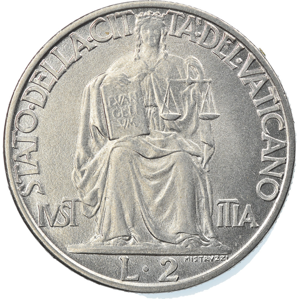 Moneda, CIUDAD DEL VATICANO, Pius XII, 2 Lire, 1942, Roma, SC, Acero inoxidable