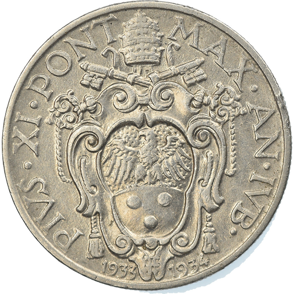 Coin, VATICAN CITY, Pius XI, 20 Centesimi, 1933-1934, Roma, EF(40-45), Nickel