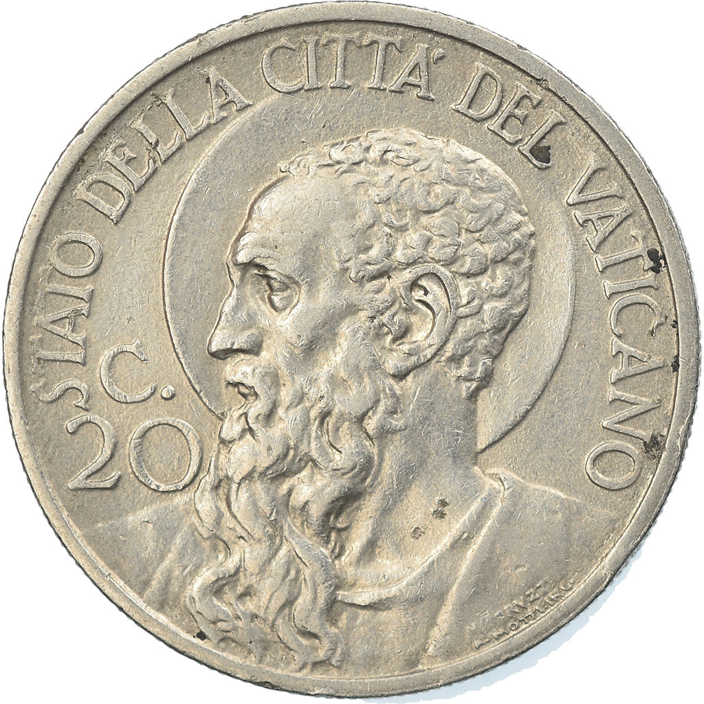 Coin, VATICAN CITY, Pius XI, 20 Centesimi, 1933-1934, Roma, EF(40-45), Nickel