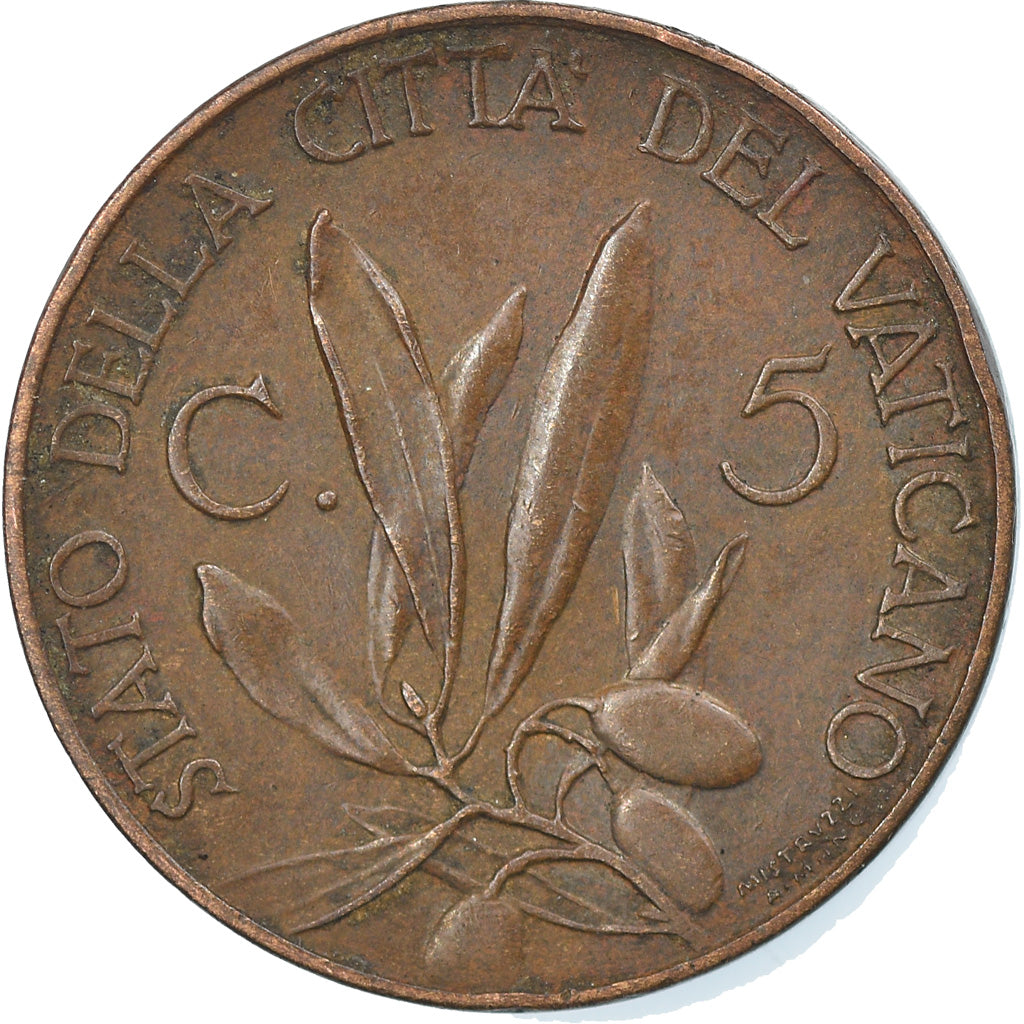 Coin, VATICAN CITY, Pius XI, 5 Centesimi, 1930, Roma, AU(55-58), Bronze, KM:1