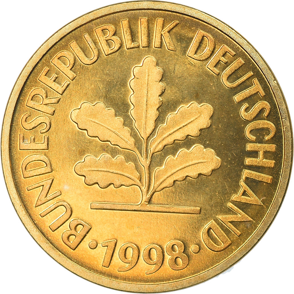 Monnaie, République fédérale allemande, 5 Pfennig, 1998, Hambourg, FDC, Brass