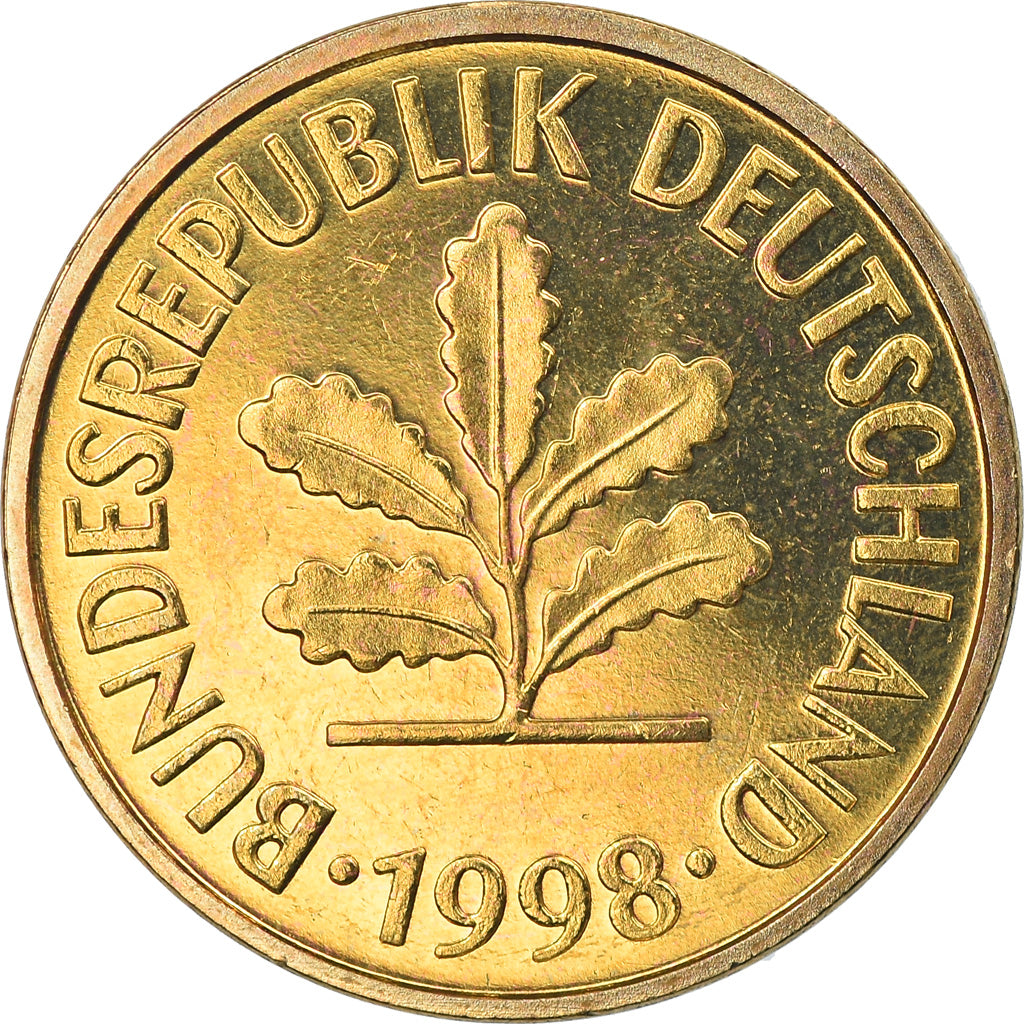 Coin, GERMANY - FEDERAL REPUBLIC, 5 Pfennig, 1998, Munich, MS(65-70), Brass Clad