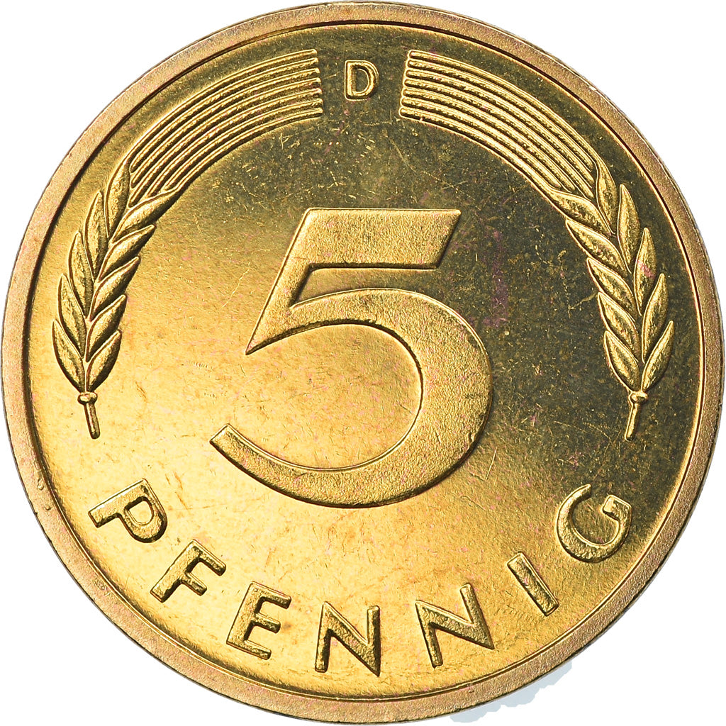 Coin, GERMANY - FEDERAL REPUBLIC, 5 Pfennig, 1998, Munich, MS(65-70), Brass Clad