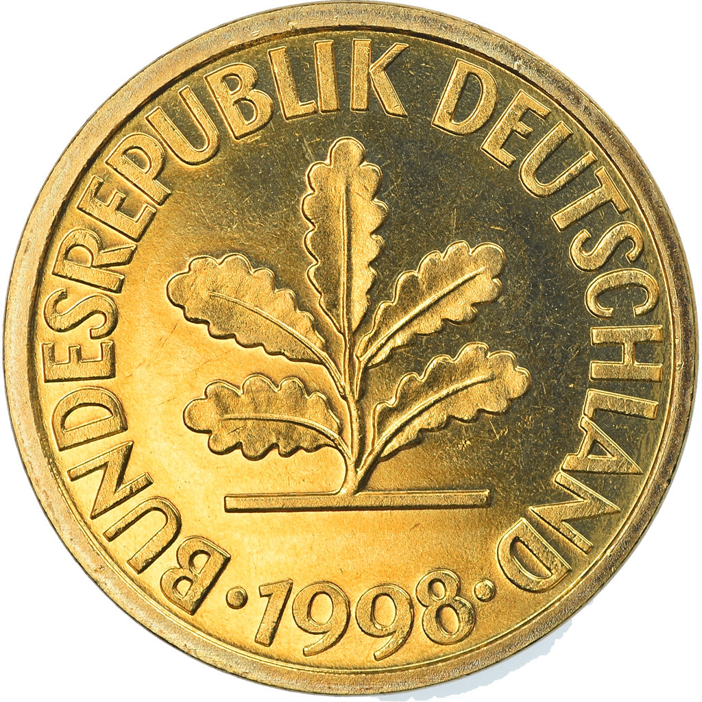 Coin, GERMANY - FEDERAL REPUBLIC, 10 Pfennig, 1998, Munich, MS(65-70), Brass