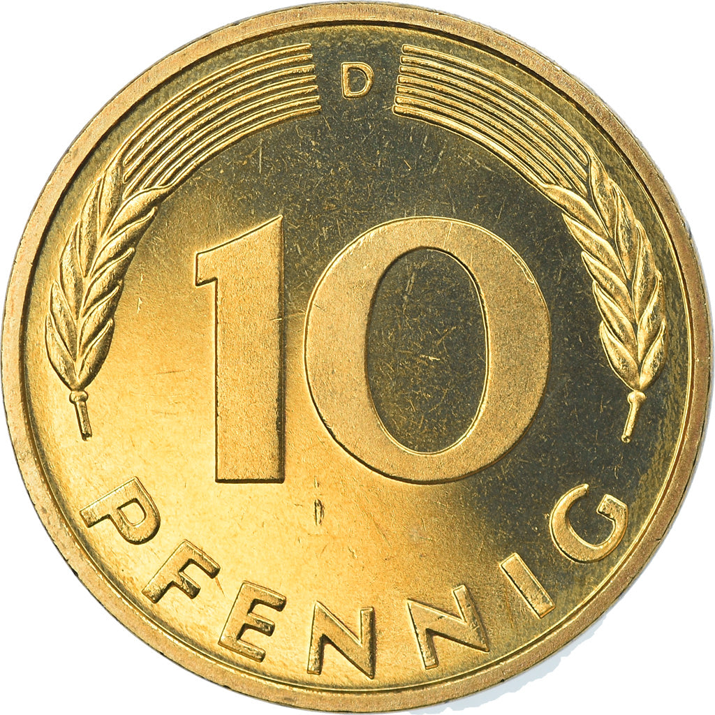 Coin, GERMANY - FEDERAL REPUBLIC, 10 Pfennig, 1998, Munich, MS(65-70), Brass