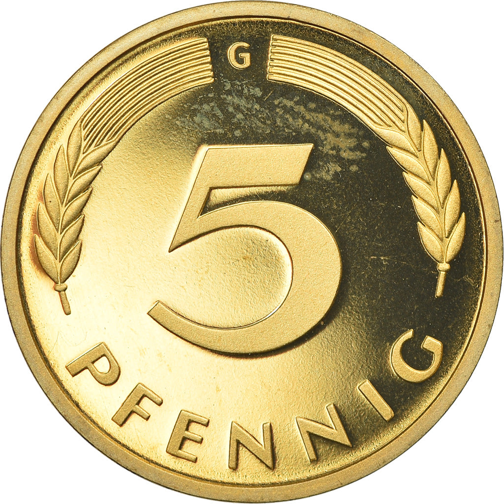 Coin, GERMANY - FEDERAL REPUBLIC, 5 Pfennig, 1985, Karlsruhe, Proof, MS(65-70)