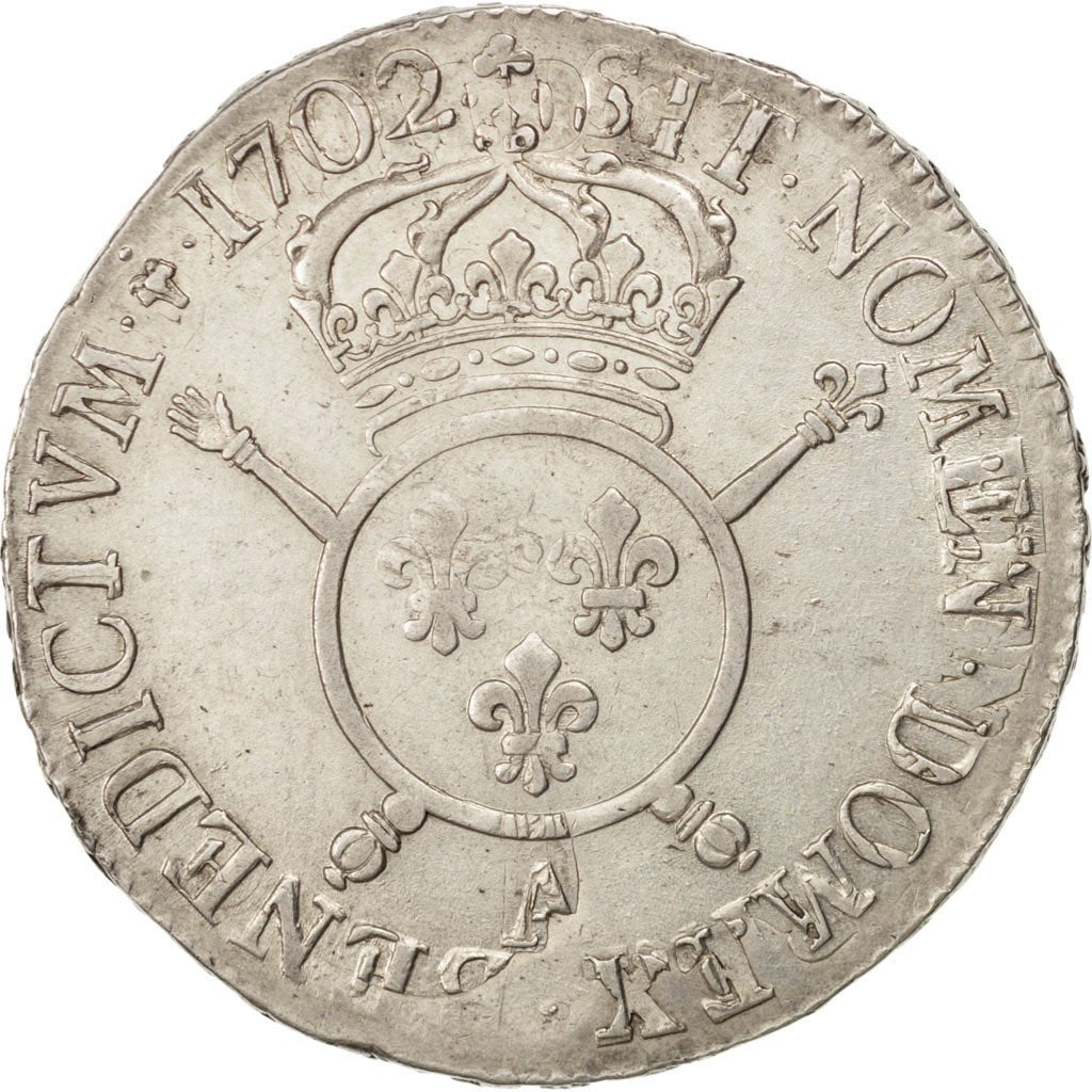 FRANCE, Écu aux insignes, ECU, 1702, Paris, KM #329.1, EF(40-45), Silver, ...