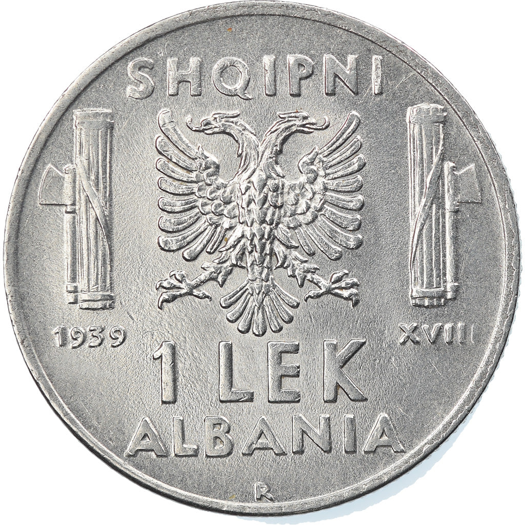 Moneda, Albania, Vittorio Emanuele III, Lek, 1939, Rome, SC, Acero inoxidable