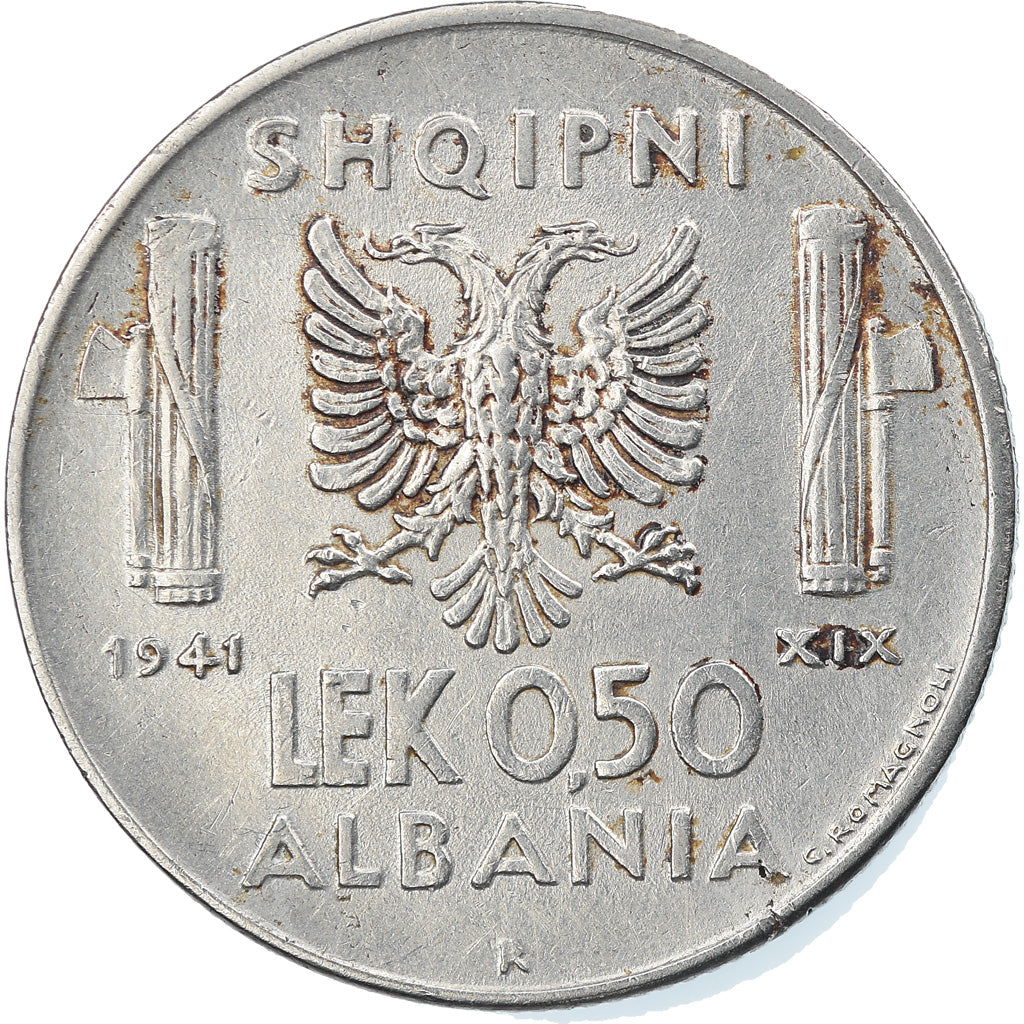 Monnaie, Albania, Vittorio Emanuele III, 0.50 Lek, 1941, Rome, TTB, Stainless