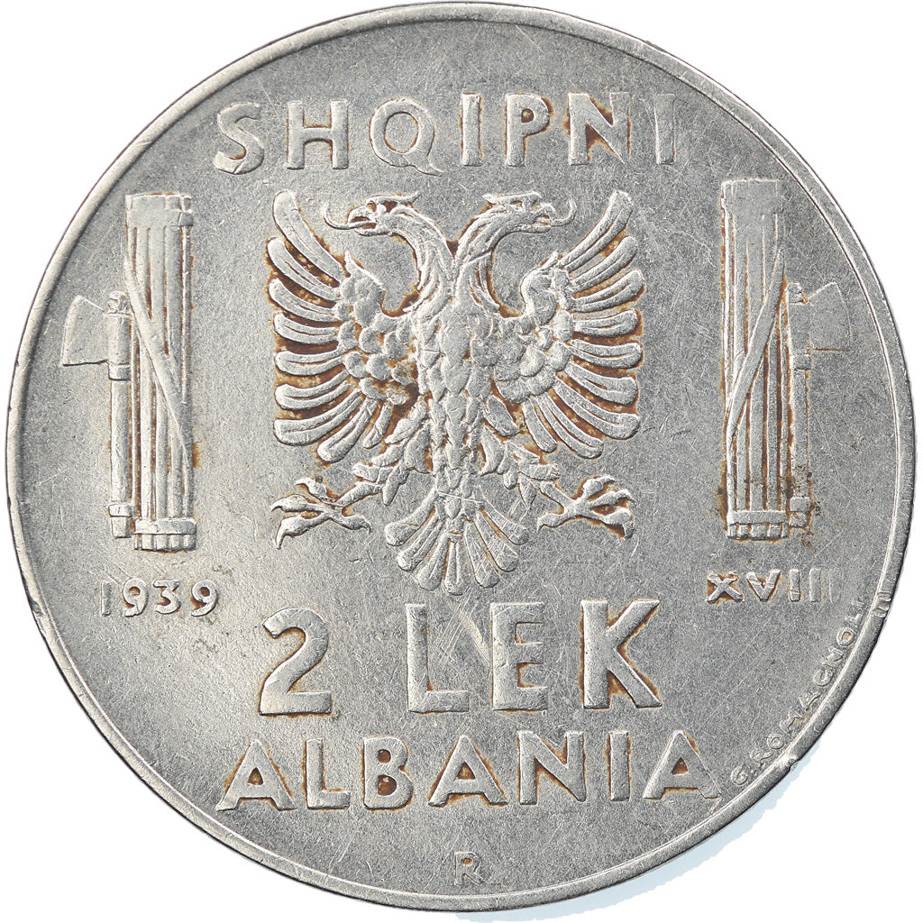 Moneda, Albania, Vittorio Emanuele III, 2 Lek, 1939, Rome, EBC, Acero