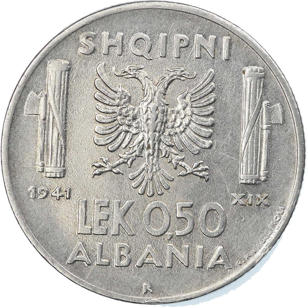 Moneta, Albania, Vittorio Emanuele III, 0.50 Lek, 1941, Rome, AU(55-58), Stal