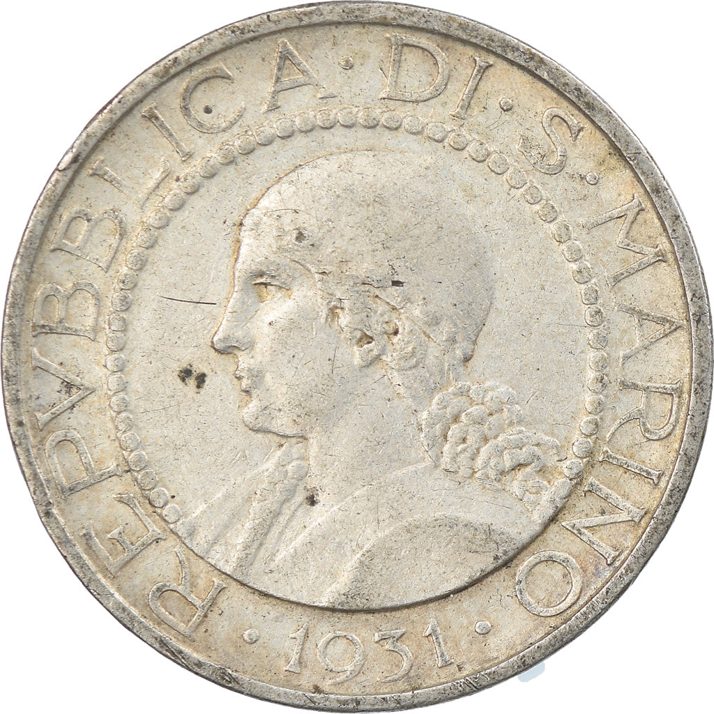 Moneta, San Marino, 5 Lire, 1931, Rome, VF(30-35), Srebro, KM:9