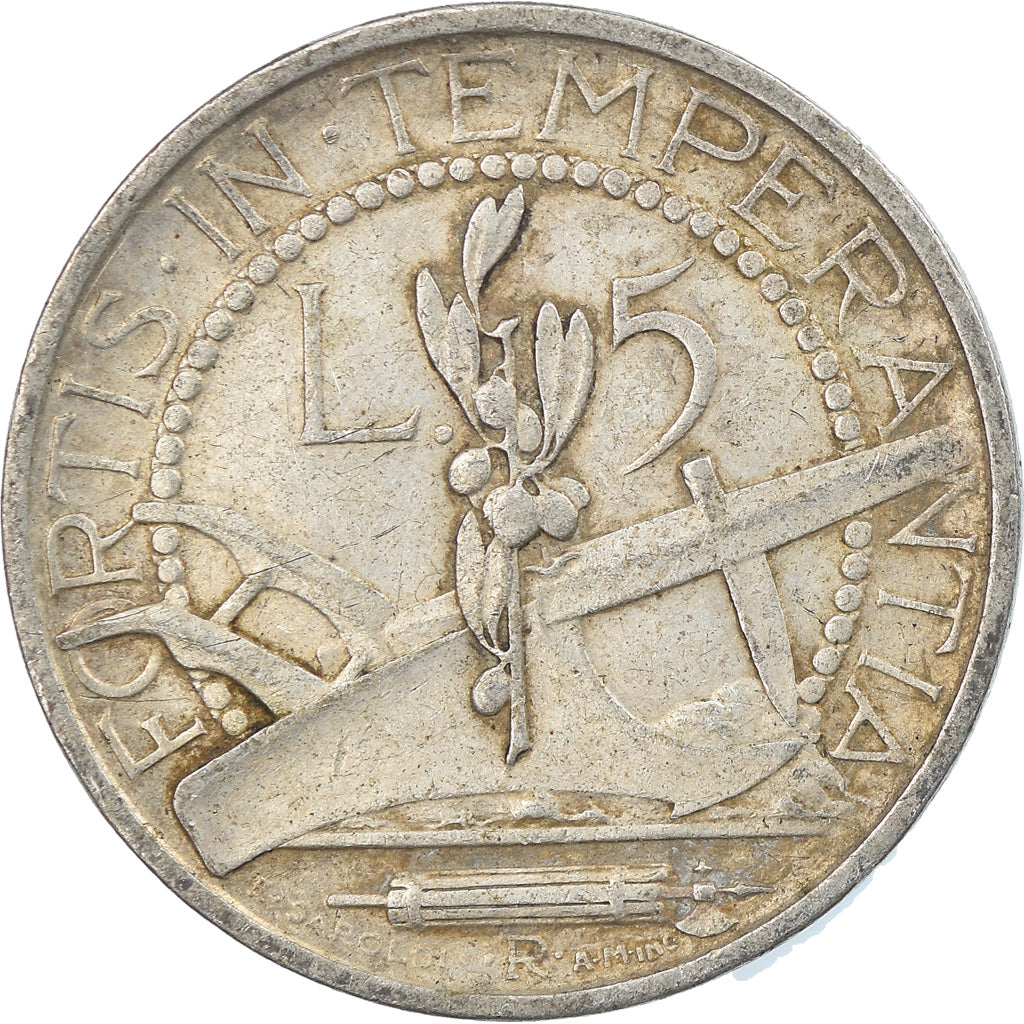 Moneta, San Marino, 5 Lire, 1931, Rome, VF(30-35), Srebro, KM:9