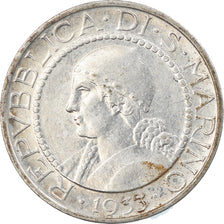 Coin, San Marino, 5 Lire, 1933, Rome, EF(40-45), Silver, KM:9