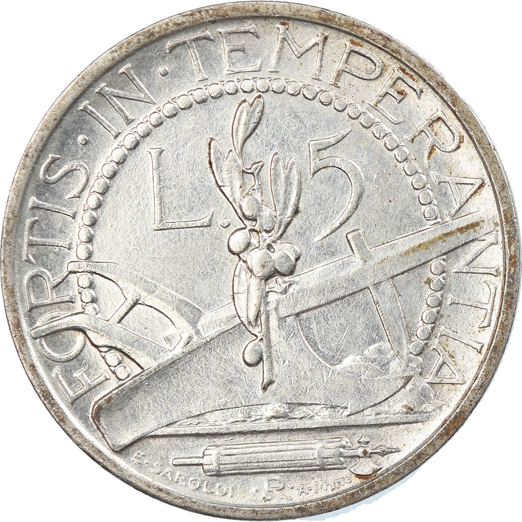 Coin, San Marino, 5 Lire, 1933, Rome, EF(40-45), Silver, KM:9