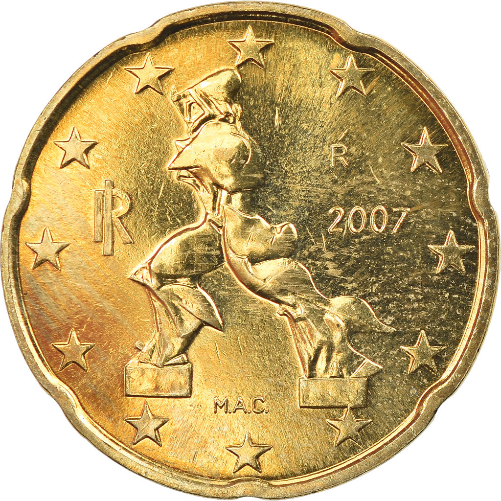 Italy, 20 Euro Cent, 2007, Rome, MS(65-70), Brass, KM:214