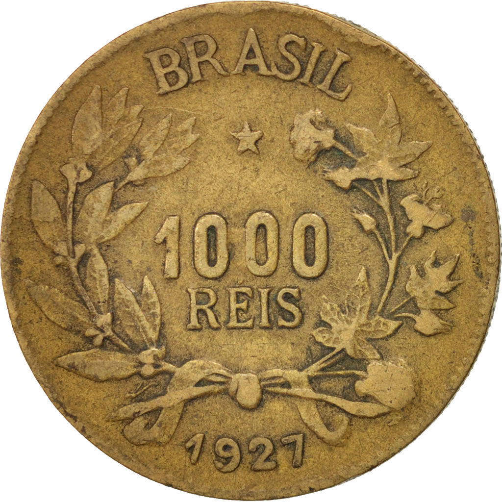 BRAZIL, 1000 Reis, 1927, KM #525, EF(40-45), Aluminum-Bronze, 26.8, 8.05