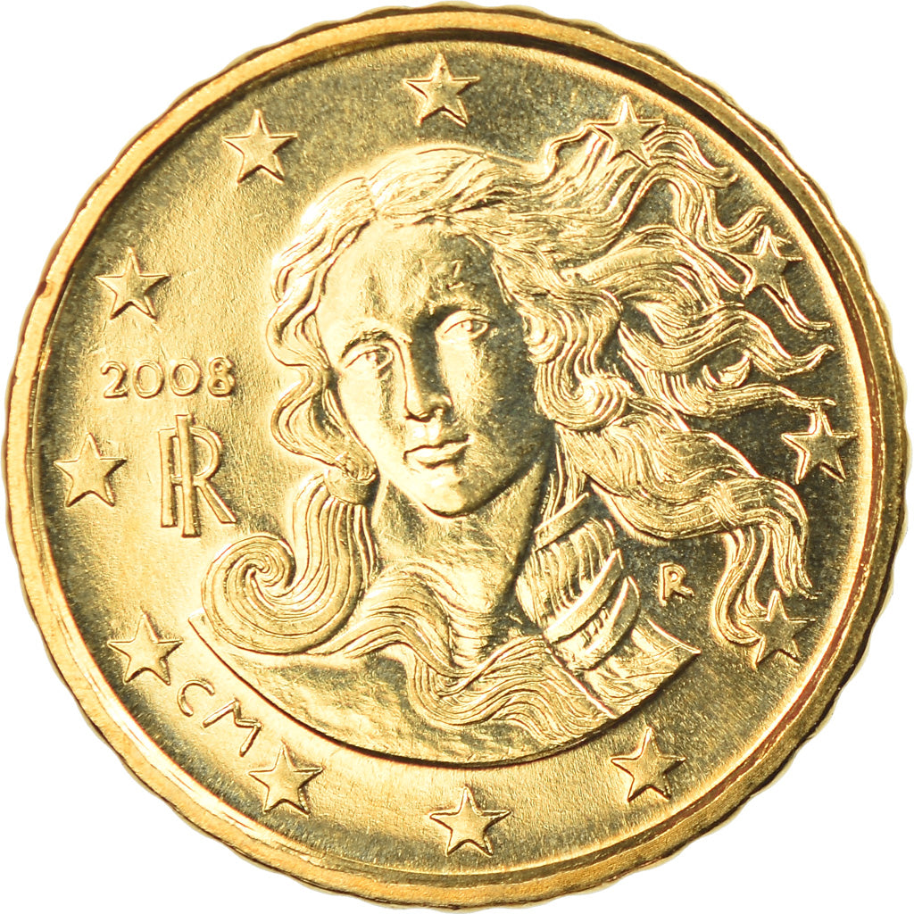 Italia, 10 Euro Cent, 2008, Rome, FDC, Latón, KM:247