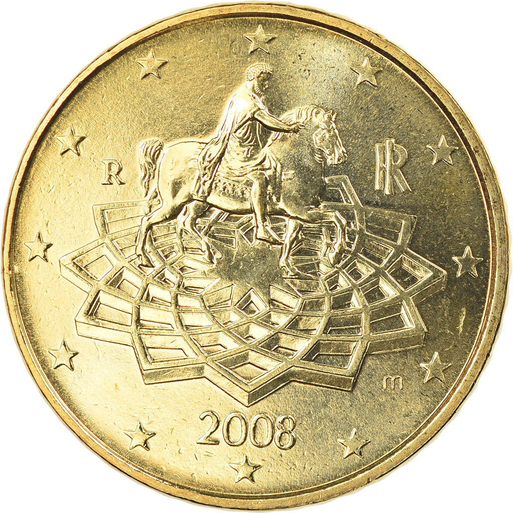 Itália, 50 Euro Cent, 2008, Rome, MS(65-70), Latão, KM:249