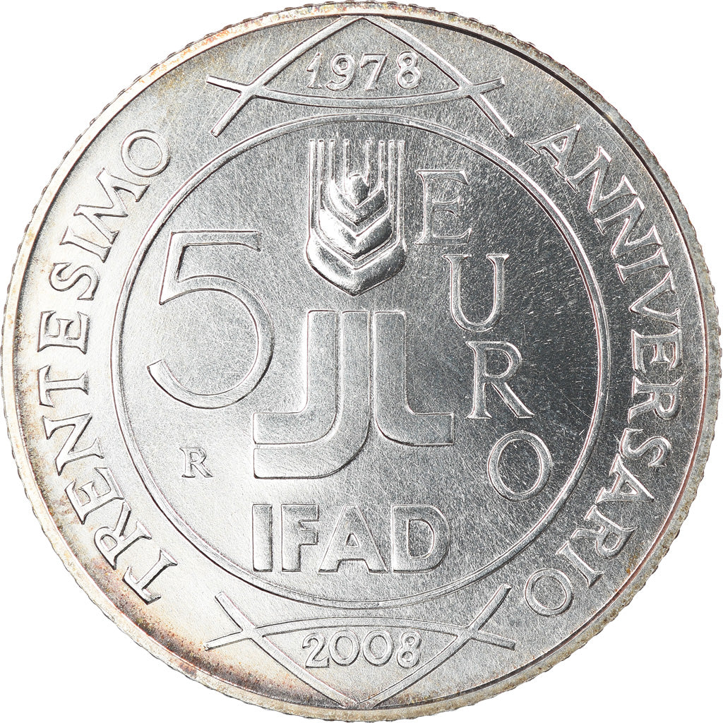 Włochy, 5 Euro, 2008, Rome, MS(65-70), Srebro, KM:281