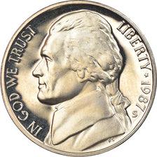 Coin, United States, Jefferson Nickel, 5 Cents, 1987, U.S. Mint, San Francisco