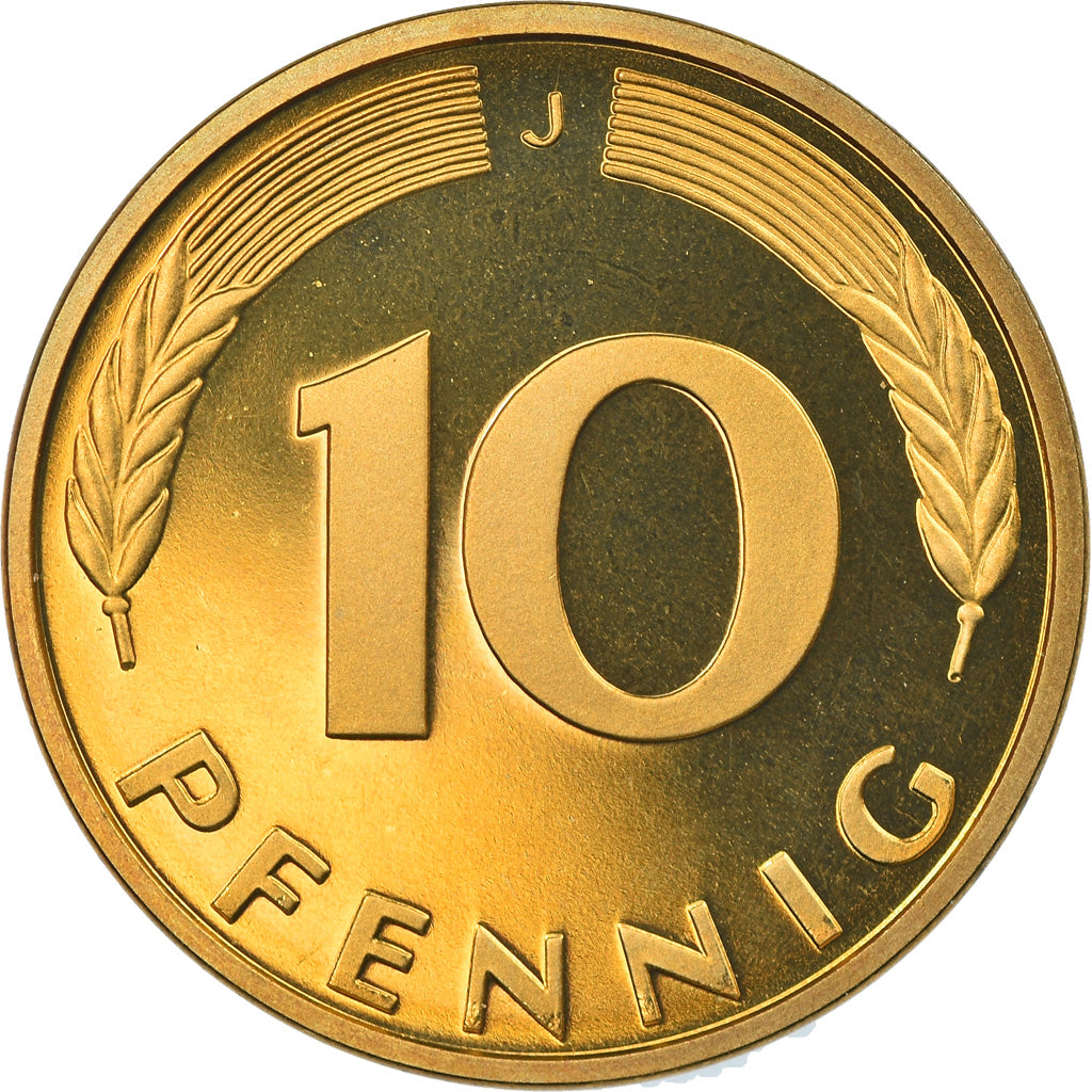 Moneta, Niemcy - RFN, 10 Pfennig, 1985, Hambourg, Proof, MS(65-70), Mosiądz