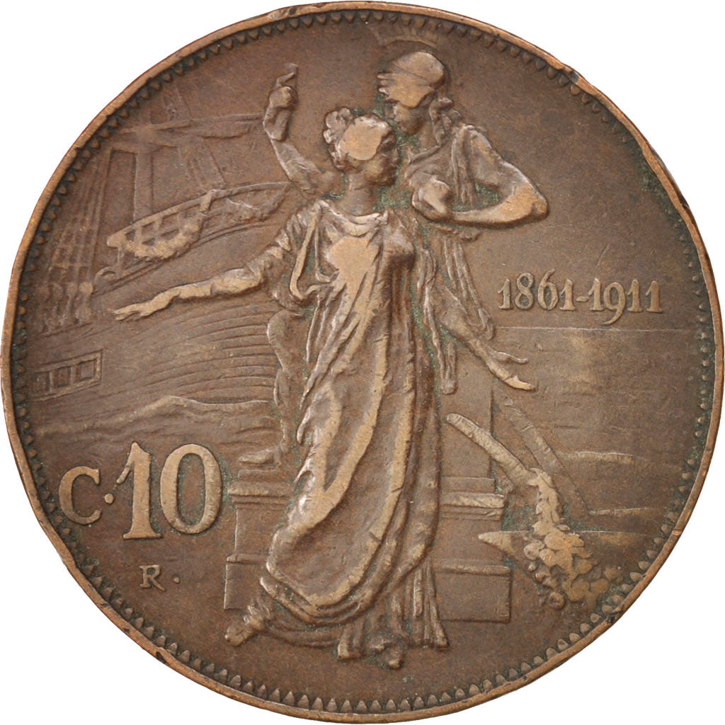 Coin, Italy, Vittorio Emanuele III, 10 Centesimi, 1911, EF(40-45), Bronze, KM:51