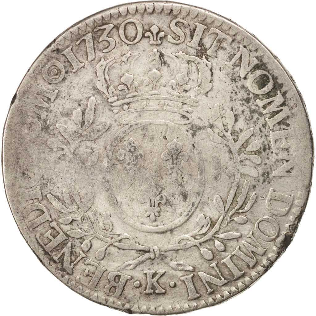 FRANCE, Écu aux branches d'olivier, ECU, 1730, Bordeaux, KM #486.11, VG(8-10), .