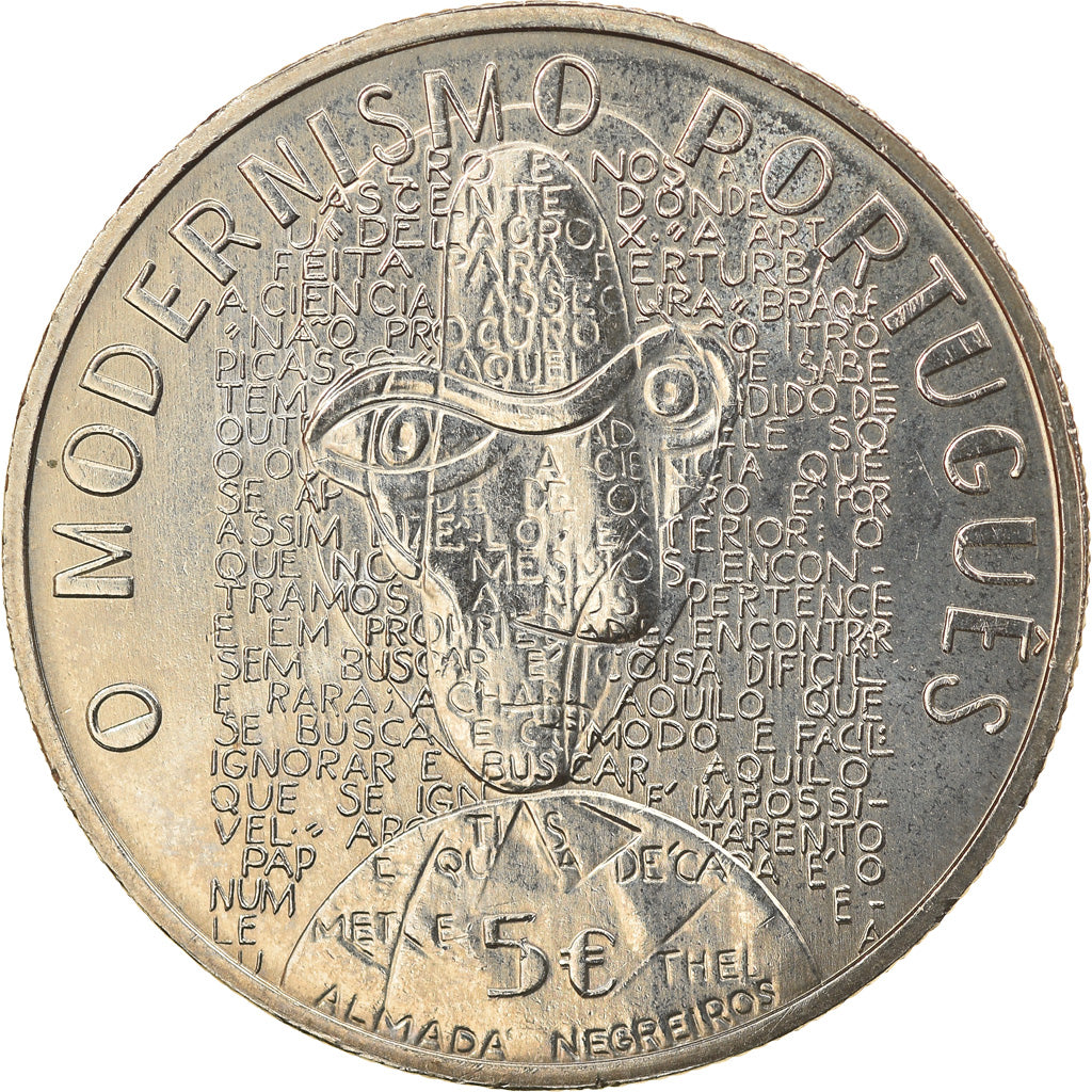 Portugal, 5 Euro, Le modernisme - Almada Negreiros, 2016, MS(63), Copper-nickel