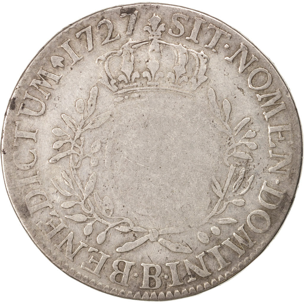 FRANCE, Écu aux branches d'olivier, ECU, 1727, Rouen, KM #486.3, VG(8-10), ...