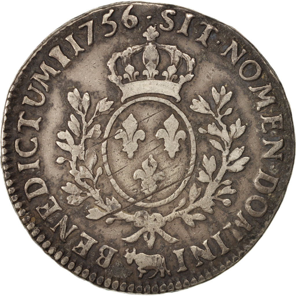 FRANCE, Écu de Béarn au bandeau, ECU, 1756, Pau, KM #518, VF(20-25), Silver, Ga.