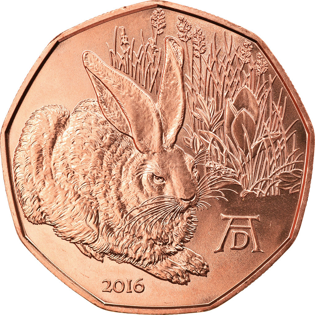 Austria, 5 Euro, Le lièvre de Dürer, 2016, Vienna, MS(63), Copper