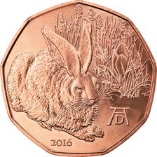 Austria, 5 Euro, Le lièvre de Dürer, 2016, Vienna, MS(63), Copper