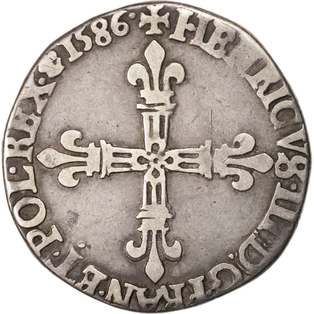 Henri III, ¼ Écu, croix de face, 1586 C, Saint-Lô, Duplessy 1133