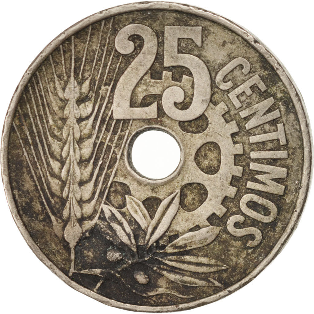 SPAIN, 25 Centimos, 1934, KM #751, EF(40-45), Copper-Nickel, 6.96