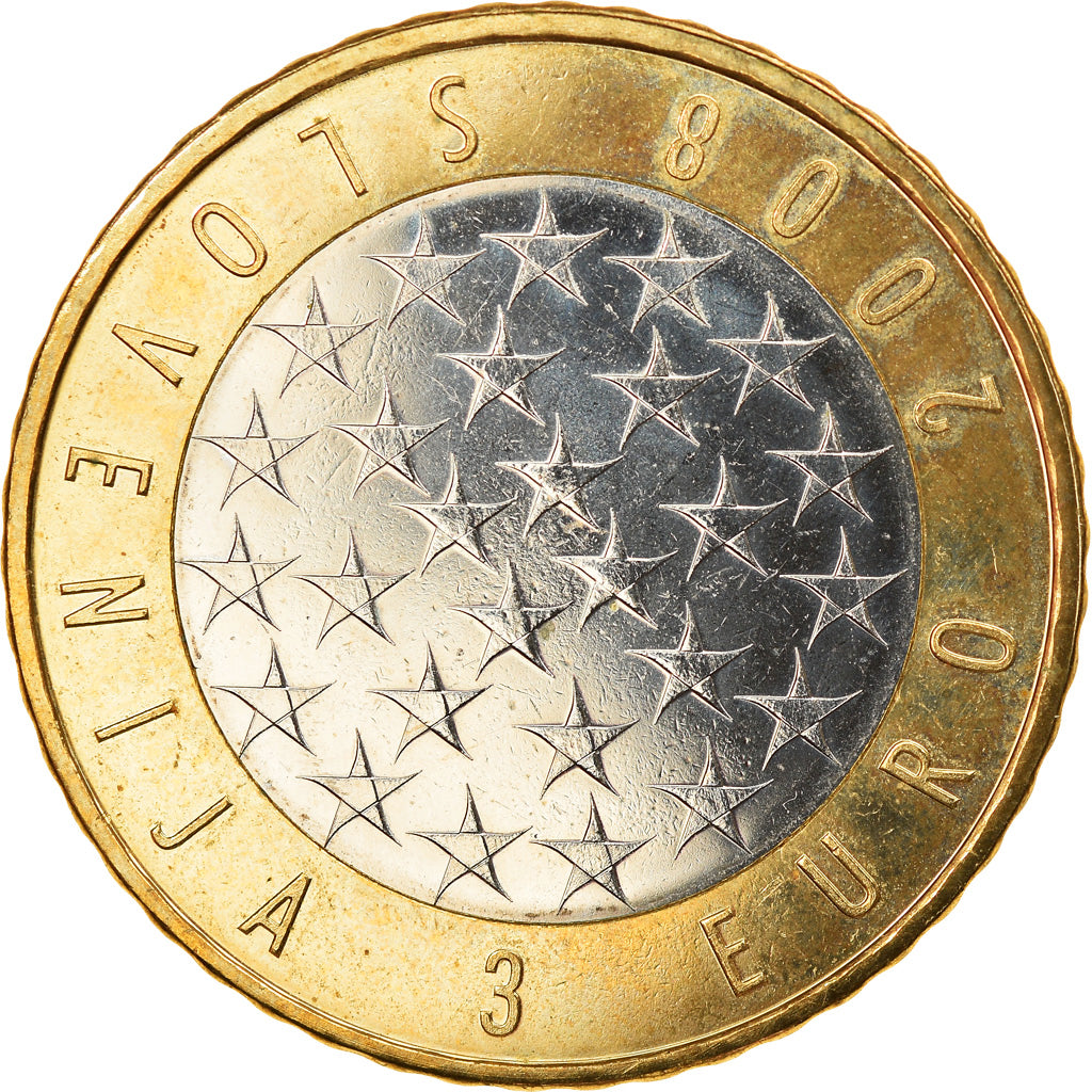 Słowenia, 3 Euro, Présidence de l'UE, 2008, MS(60-62), Bimetaliczny, KM:81