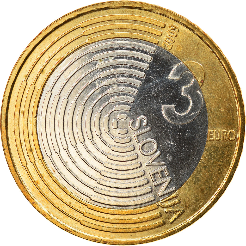 Slowenien, 3 Euro, Premier vol au dessus de la Slovénie, 2009, Vantaa, VZ