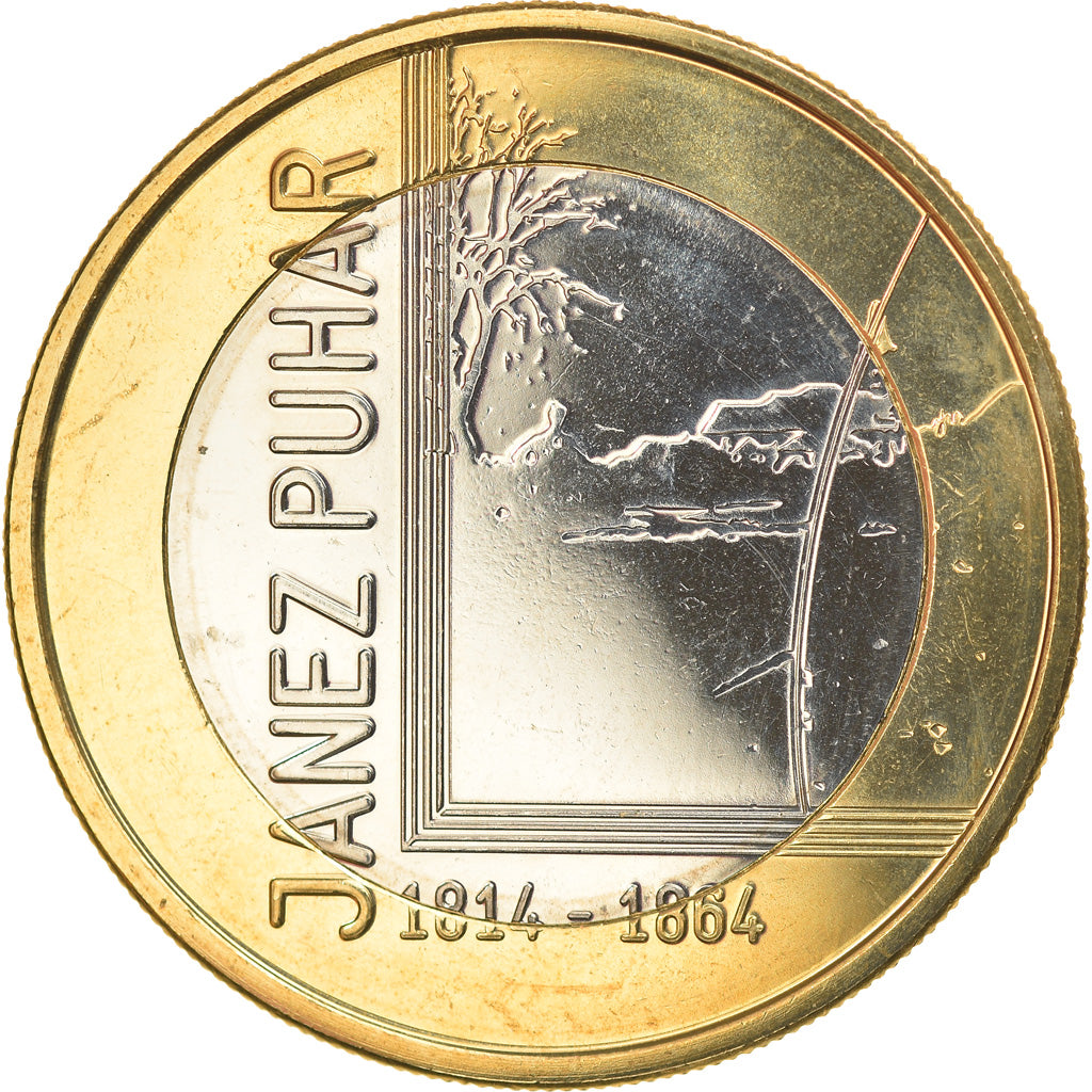 Slovenia, 3 Euro, Janez Puhar, 2014, MS(60-62), Bi-Metallic