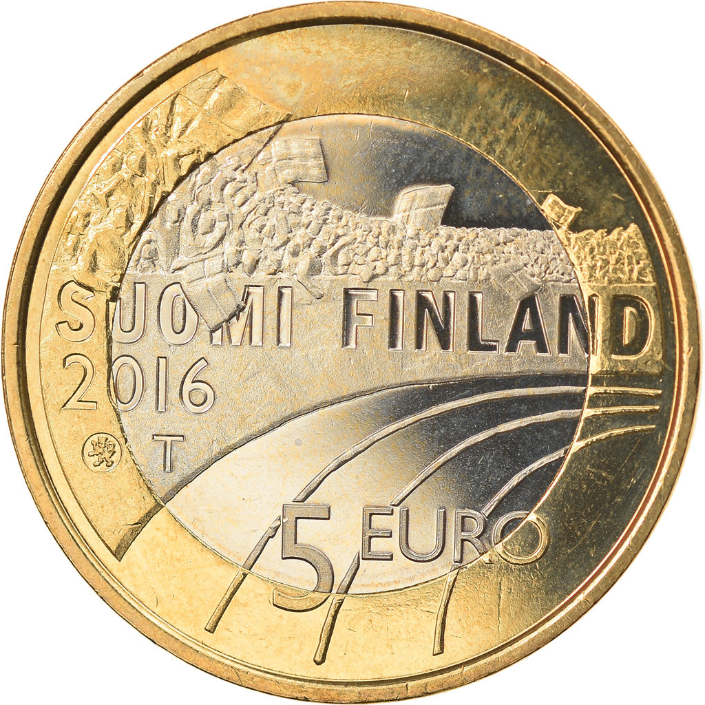 Finland, 5 Euro, Le Football, 2016, MS(63), Bi-Metallic